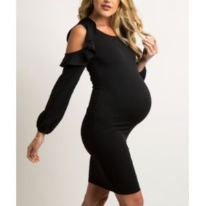 Black Pinkblush cold shoulder maternity dress